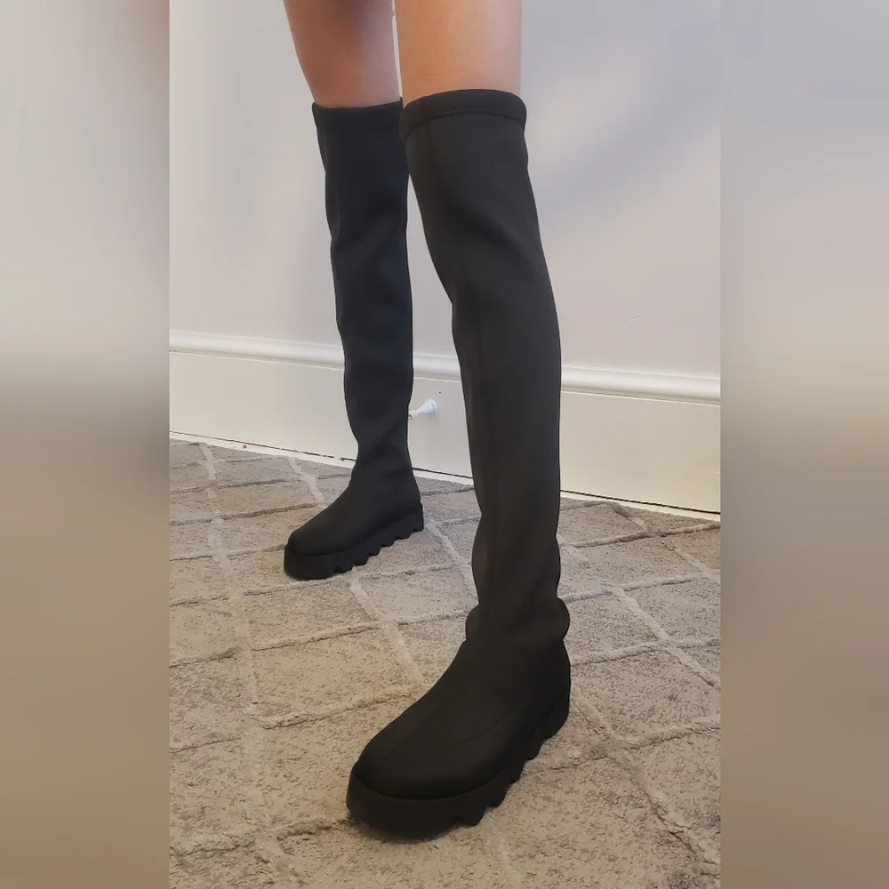 Issey Miyake × UN Bounce over the knee boots Size 37 (US 7) Black 1.5" platform - Picture 4 of 6